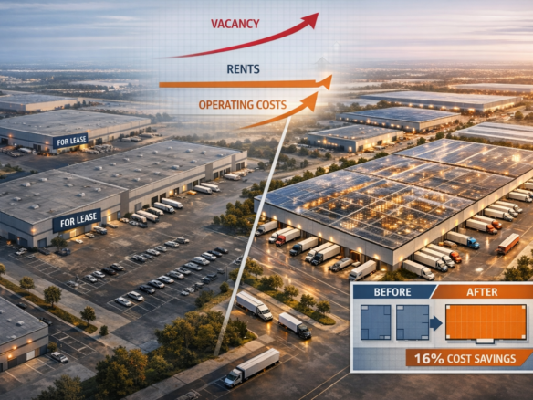 Modern industrial warehouse interior showing high-density racking and logistics optimization