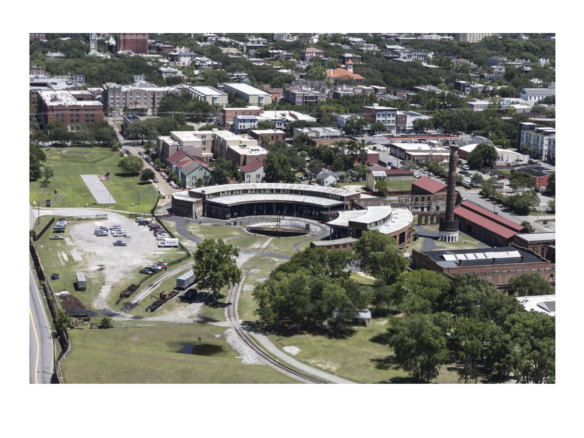 Historic roundhouse at the Georgia Railroad Museum in Savannah's Railroad District, proposed for restoration and mixed-use development.