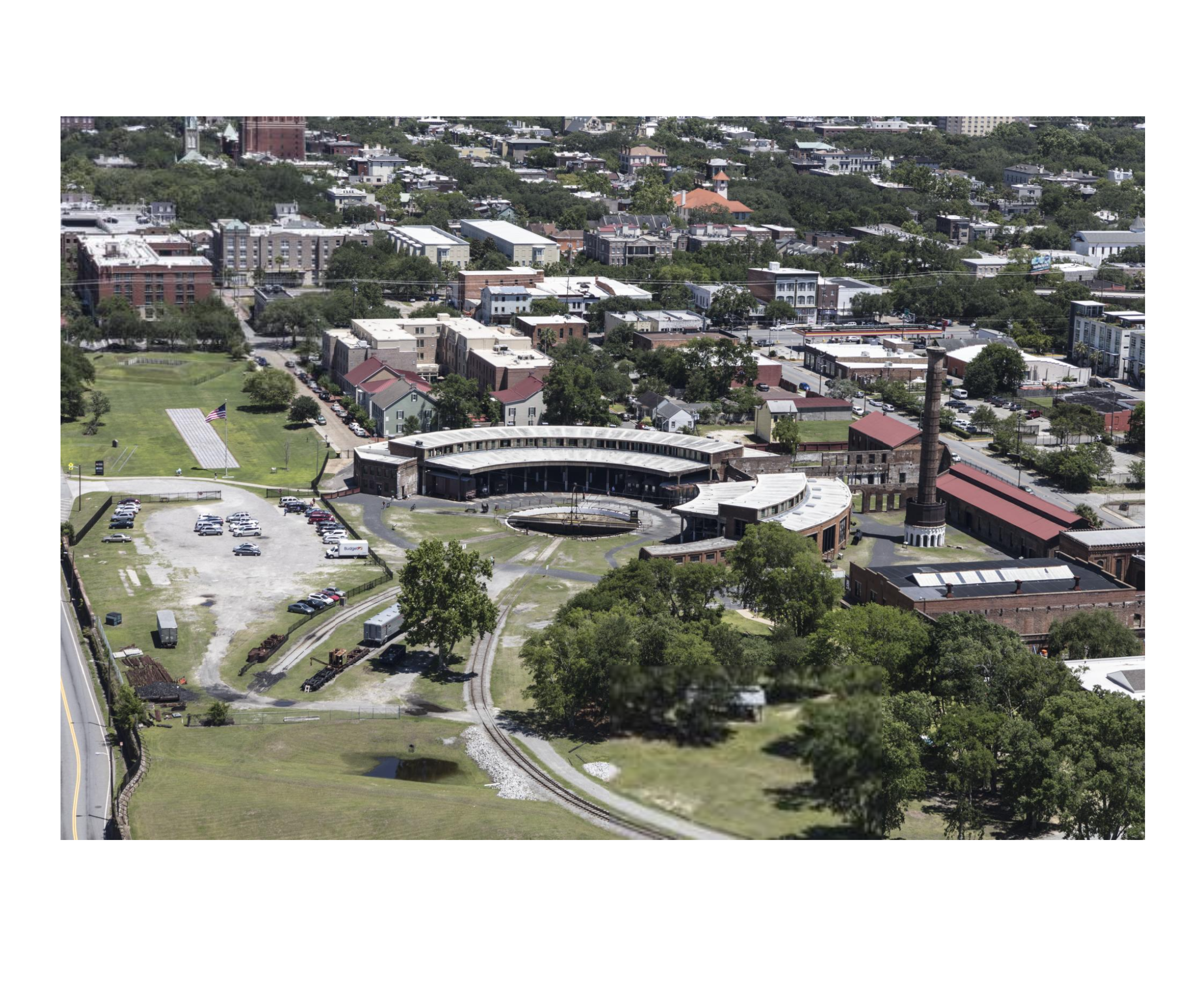 Historic roundhouse at the Georgia Railroad Museum in Savannah's Railroad District, proposed for restoration and mixed-use development.